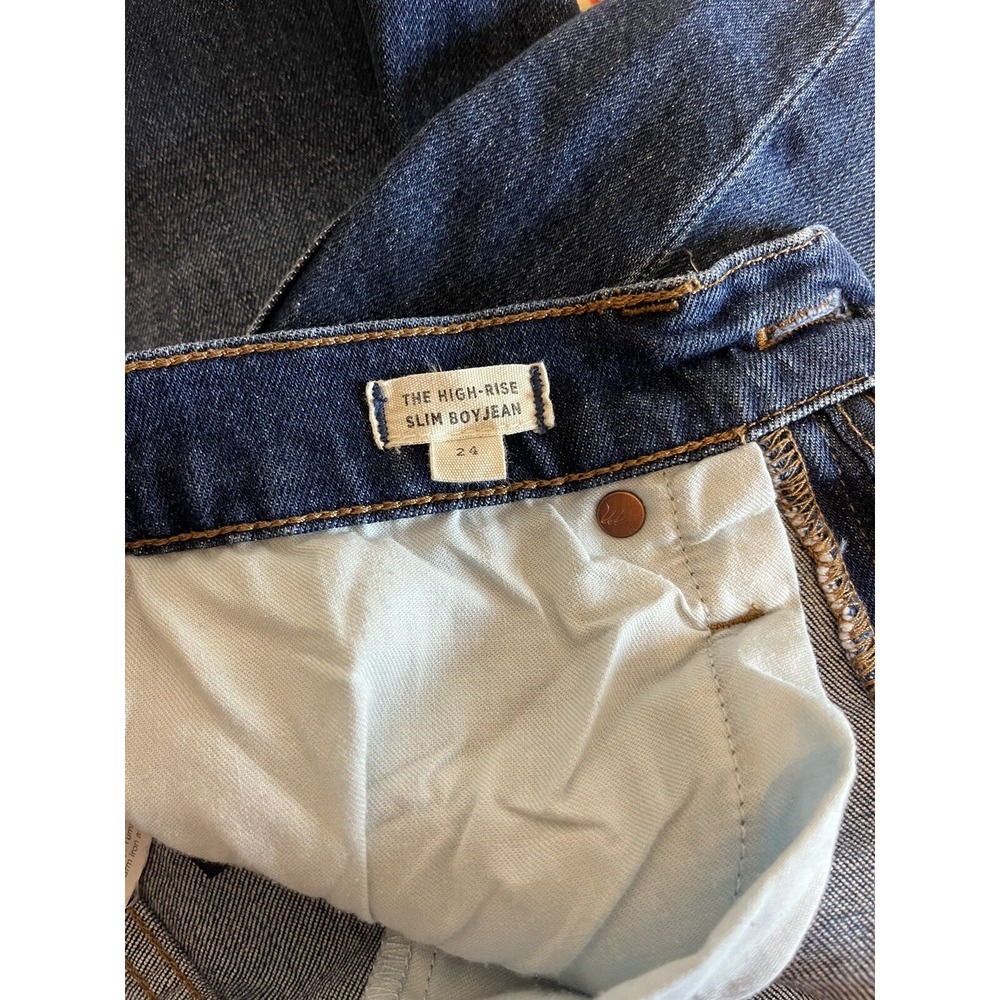 Madewell The High Rise Slim Boyjean Size 24 Blue Split Front Raw Hem - Picture 7 of 7